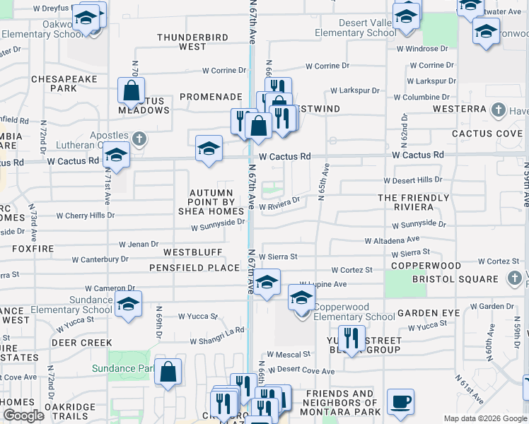 map of restaurants, bars, coffee shops, grocery stores, and more near 6605 West Laurel Avenue in Glendale