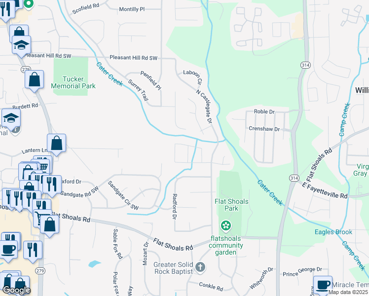 map of restaurants, bars, coffee shops, grocery stores, and more near 2056 Sitser Lane in Atlanta