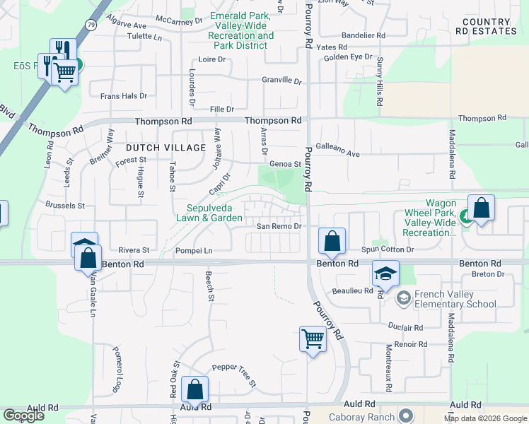 map of restaurants, bars, coffee shops, grocery stores, and more near 36344 Emilia Lane in Winchester