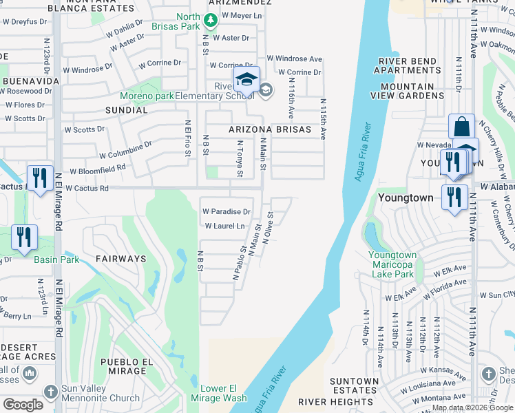 map of restaurants, bars, coffee shops, grocery stores, and more near 11706 West Shaw Butte Drive in El Mirage