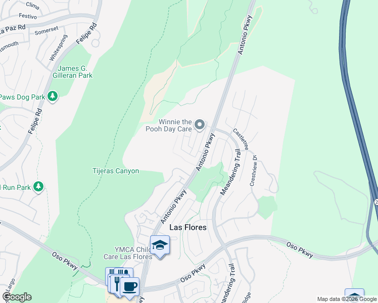 map of restaurants, bars, coffee shops, grocery stores, and more near 52 Acorn Ridge in Rancho Santa Margarita
