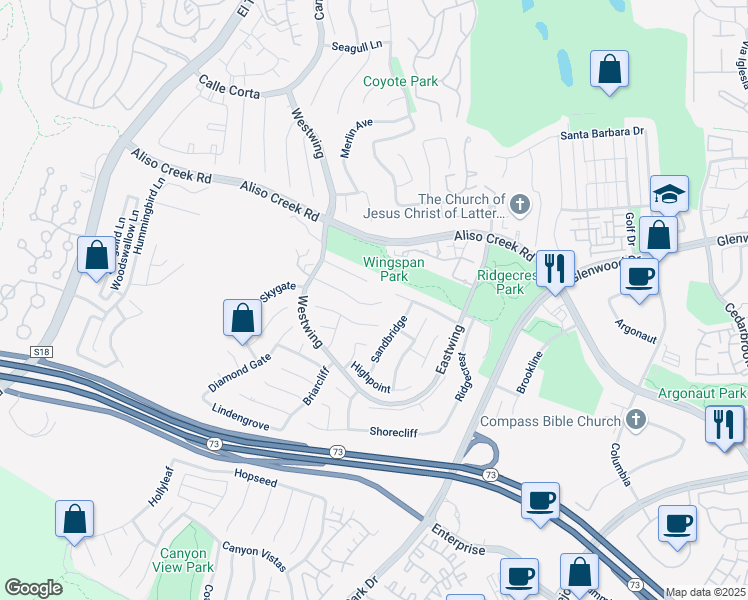 map of restaurants, bars, coffee shops, grocery stores, and more near 35 Tanglewood in Aliso Viejo