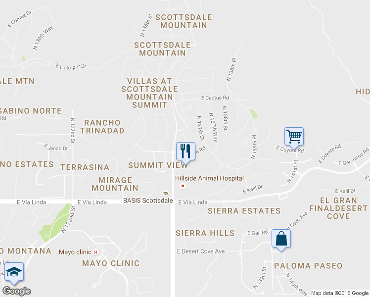 map of restaurants, bars, coffee shops, grocery stores, and more near 11839 North 136th Way in Scottsdale