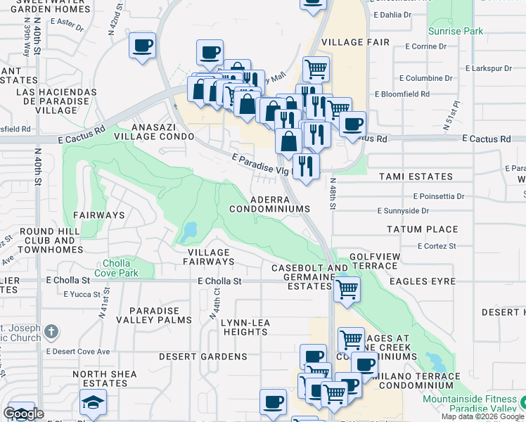 map of restaurants, bars, coffee shops, grocery stores, and more near 11640 North Tatum Boulevard in Phoenix