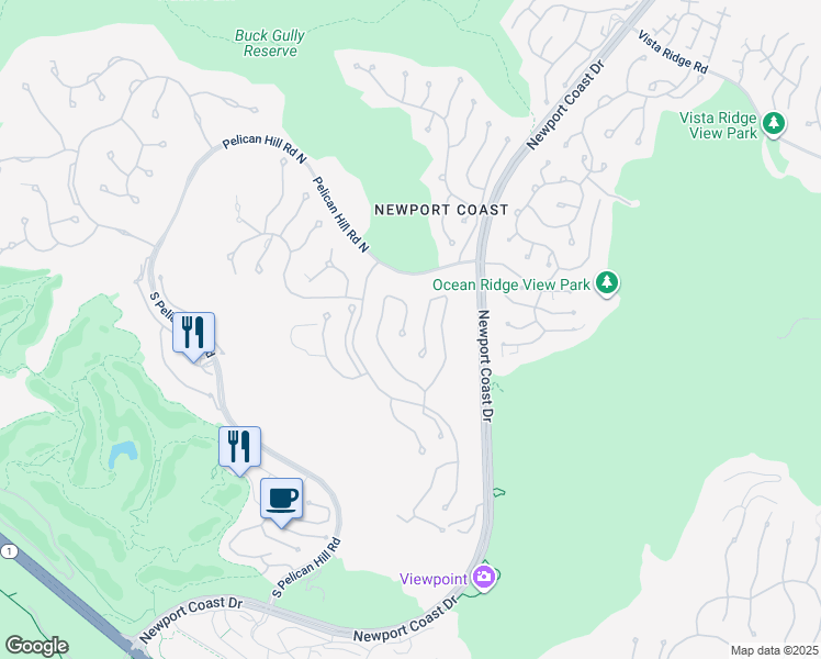 map of restaurants, bars, coffee shops, grocery stores, and more near 16 Skyridge in Newport Beach