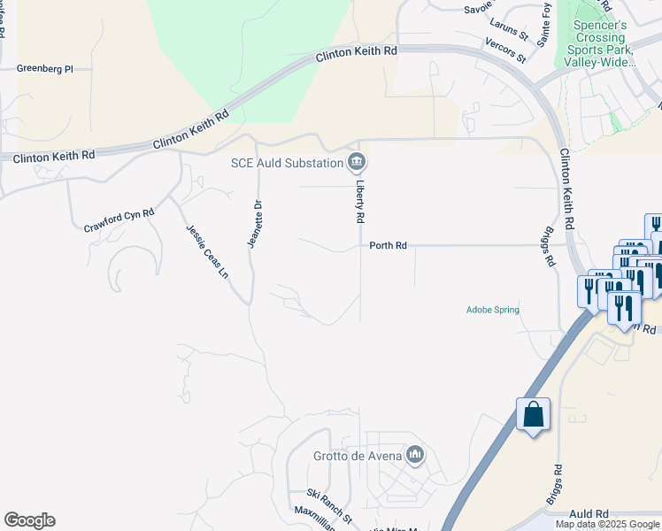 map of restaurants, bars, coffee shops, grocery stores, and more near 29825 Porth Road in Murrieta