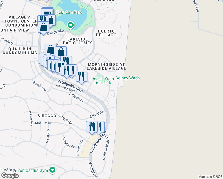 map of restaurants, bars, coffee shops, grocery stores, and more near 11843 East El Pueblo Boulevard in Fountain Hills