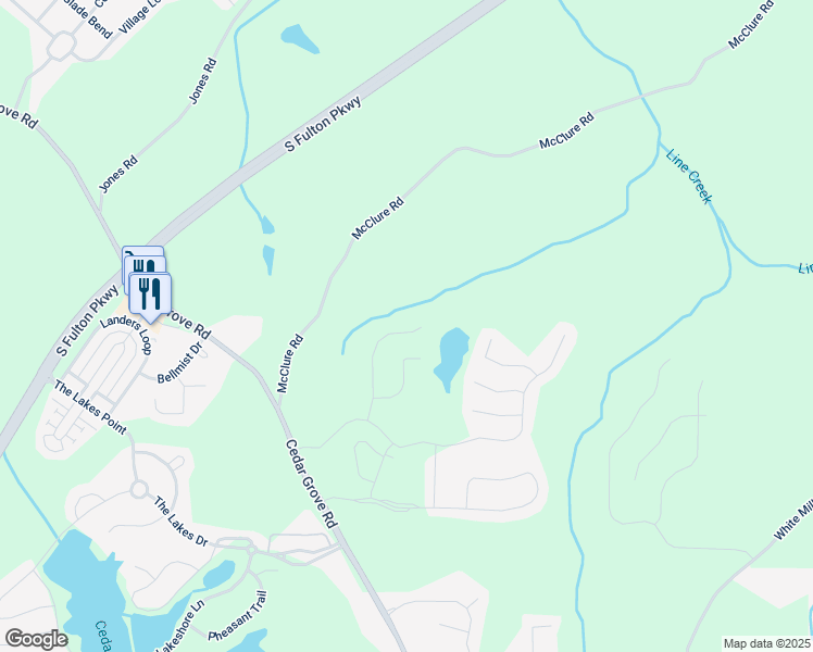 map of restaurants, bars, coffee shops, grocery stores, and more near 6107 Chastain Way in Fairburn