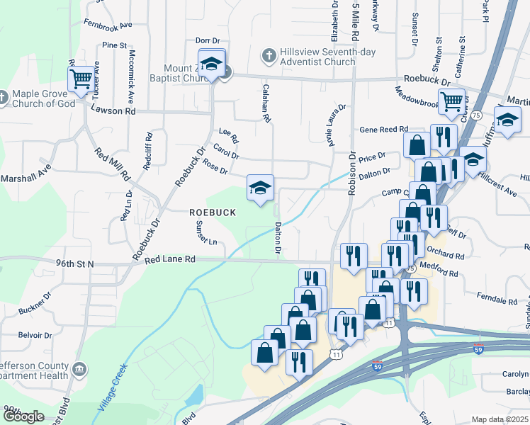 map of restaurants, bars, coffee shops, grocery stores, and more near 200 Dalton Drive in Birmingham