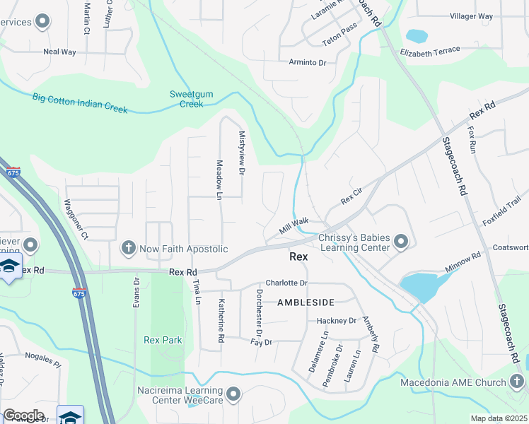 map of restaurants, bars, coffee shops, grocery stores, and more near 5696 Colonnade Drive in Rex