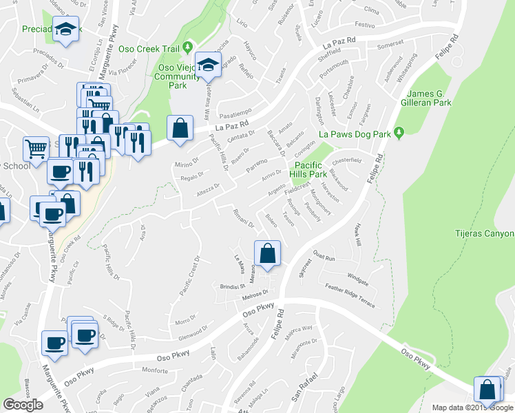 map of restaurants, bars, coffee shops, grocery stores, and more near 12 Argento in Mission Viejo