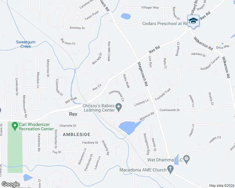 map of restaurants, bars, coffee shops, grocery stores, and more near 5885 Homestead Circle in Rex