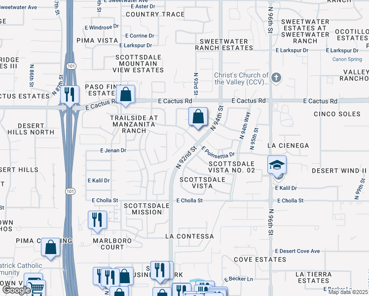 map of restaurants, bars, coffee shops, grocery stores, and more near 11838 North 93rd Street in Scottsdale