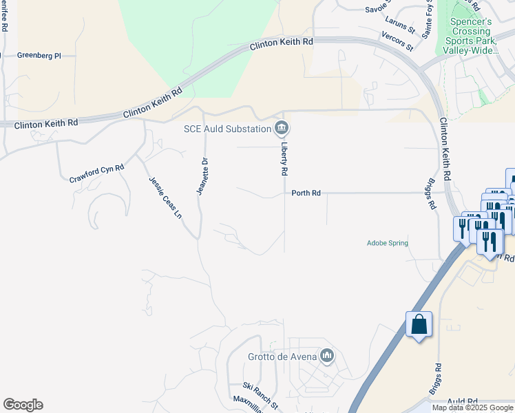 map of restaurants, bars, coffee shops, grocery stores, and more near 29825 Porth Road in Murrieta