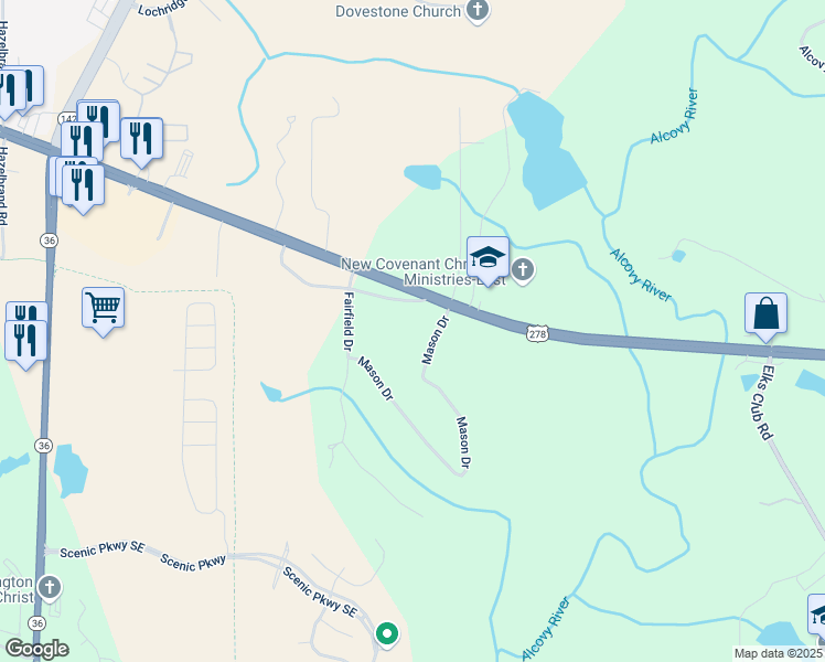 map of restaurants, bars, coffee shops, grocery stores, and more near 200 McGuirts Bridge Road in Covington