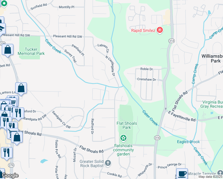 map of restaurants, bars, coffee shops, grocery stores, and more near 5905 Sheldon Court in Atlanta
