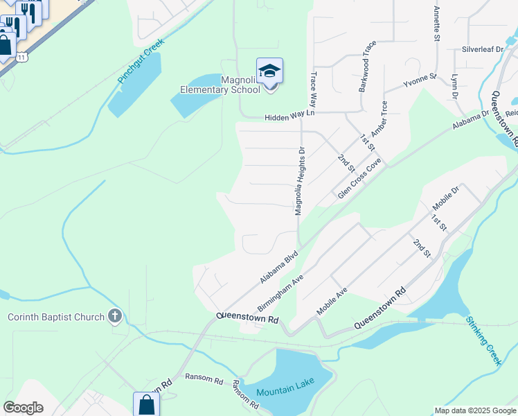 map of restaurants, bars, coffee shops, grocery stores, and more near 5347 Magnolia South Drive in Trussville