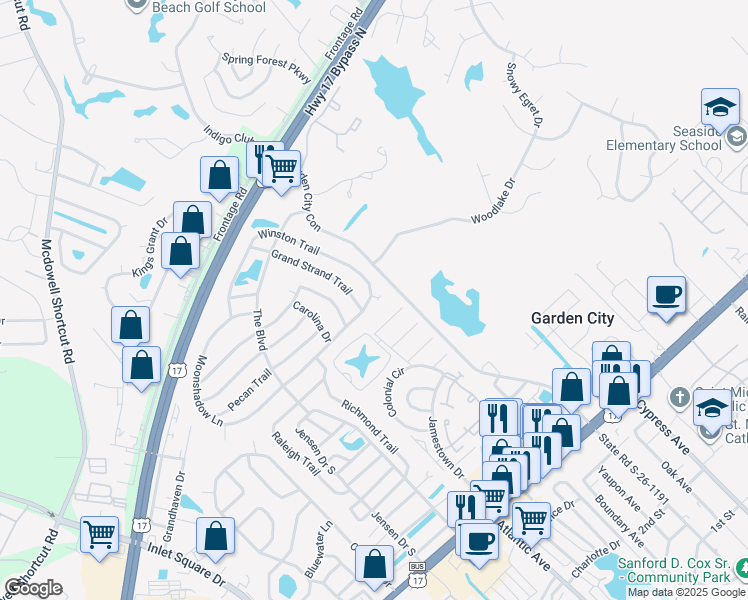 map of restaurants, bars, coffee shops, grocery stores, and more near 900 Winston Trail in Murrells Inlet
