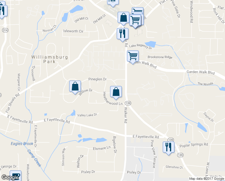 map of restaurants, bars, coffee shops, grocery stores, and more near 1253 Willow Drive in Riverdale