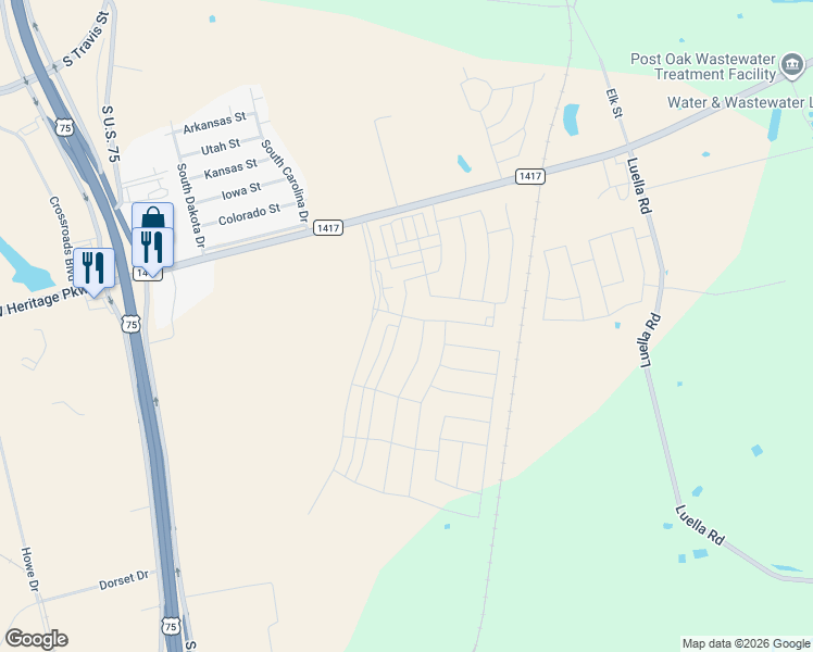 map of restaurants, bars, coffee shops, grocery stores, and more near 1202 East Fm 1417 in Sherman
