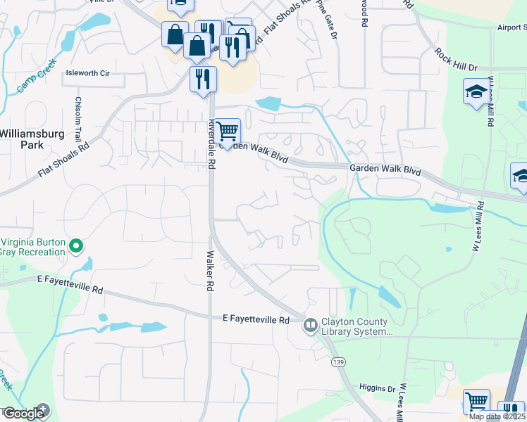map of restaurants, bars, coffee shops, grocery stores, and more near 5890 Riverdale Road in Atlanta