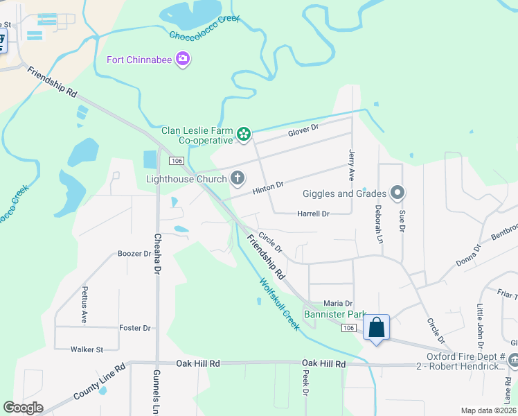 map of restaurants, bars, coffee shops, grocery stores, and more near 2016 Hinton Drive in Oxford