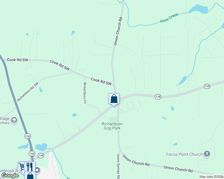 map of restaurants, bars, coffee shops, grocery stores, and more near 3601 Union Church Road in Stockbridge