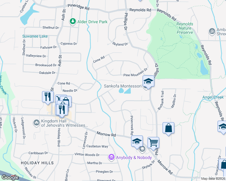 map of restaurants, bars, coffee shops, grocery stores, and more near 1007 Longleaf Dr in Forest Park
