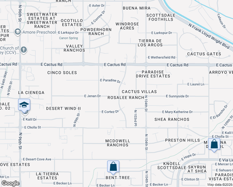 map of restaurants, bars, coffee shops, grocery stores, and more near 10190 East Jenan Drive in Scottsdale