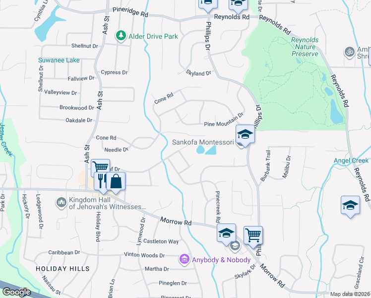 map of restaurants, bars, coffee shops, grocery stores, and more near 1007 Longleaf Drive in Forest Park