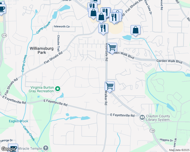 map of restaurants, bars, coffee shops, grocery stores, and more near 1253 Willow Drive in Riverdale