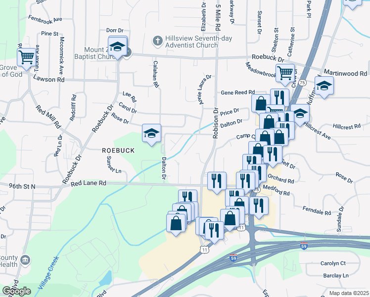 map of restaurants, bars, coffee shops, grocery stores, and more near 216 Sanford Drive in Birmingham