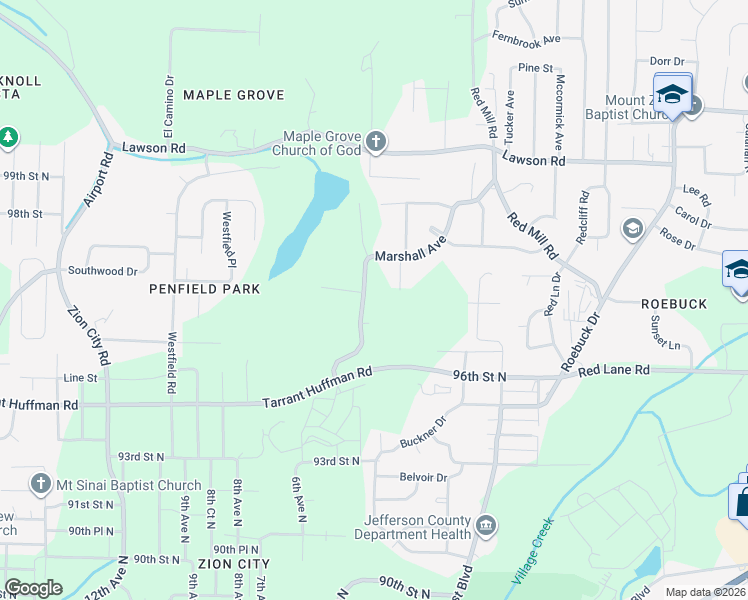 map of restaurants, bars, coffee shops, grocery stores, and more near 9625 Marshall Avenue in Birmingham