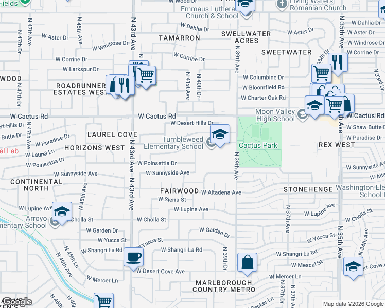 map of restaurants, bars, coffee shops, grocery stores, and more near 11839 North 40th Drive in Phoenix