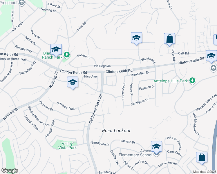 map of restaurants, bars, coffee shops, grocery stores, and more near 26523 Bladen Avenue in Murrieta