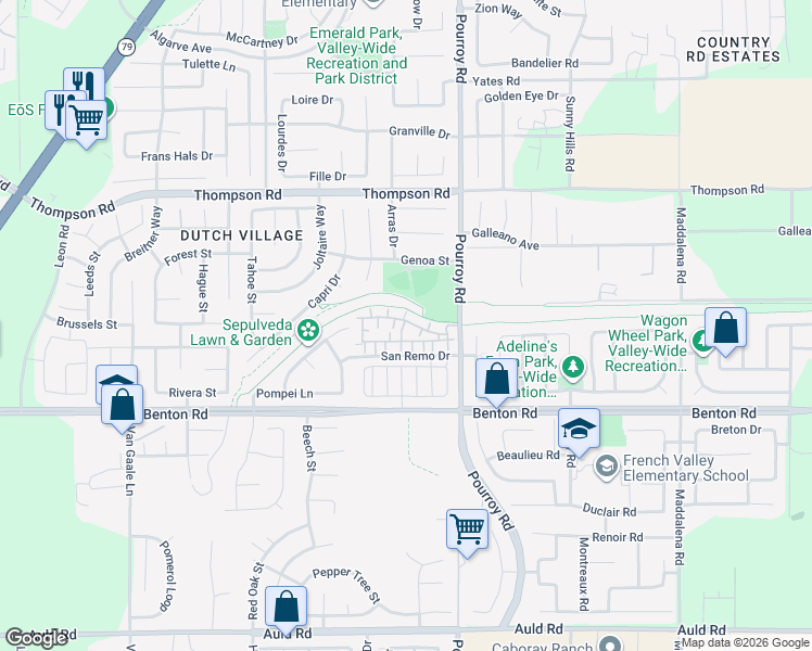 map of restaurants, bars, coffee shops, grocery stores, and more near 31795 Delfina Way in Winchester