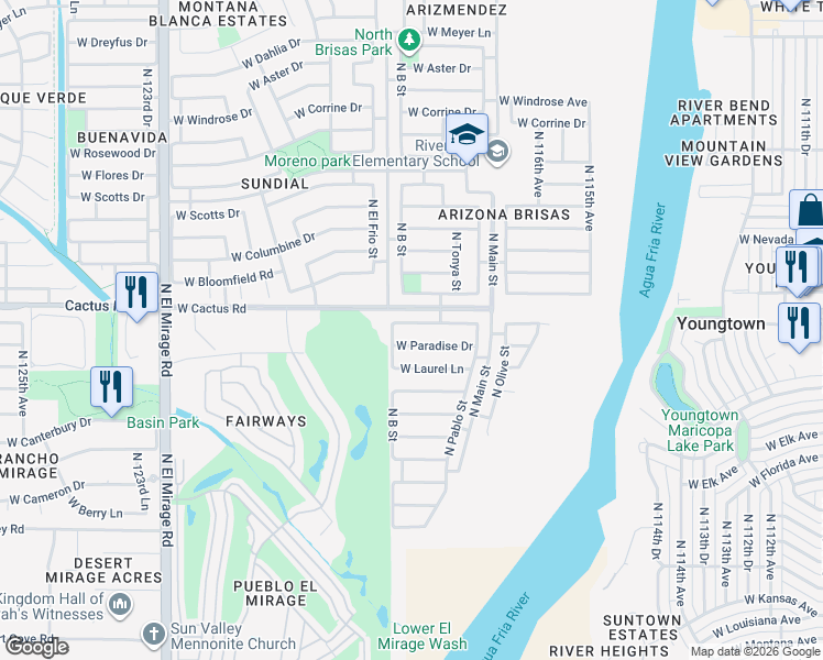 map of restaurants, bars, coffee shops, grocery stores, and more near 11838 West Shaw Butte Drive in El Mirage