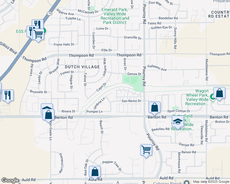 map of restaurants, bars, coffee shops, grocery stores, and more near 31766 Delfina Way in Winchester