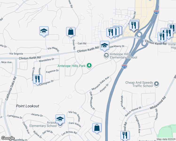 map of restaurants, bars, coffee shops, grocery stores, and more near 27321 Carlton Oaks Street in Murrieta