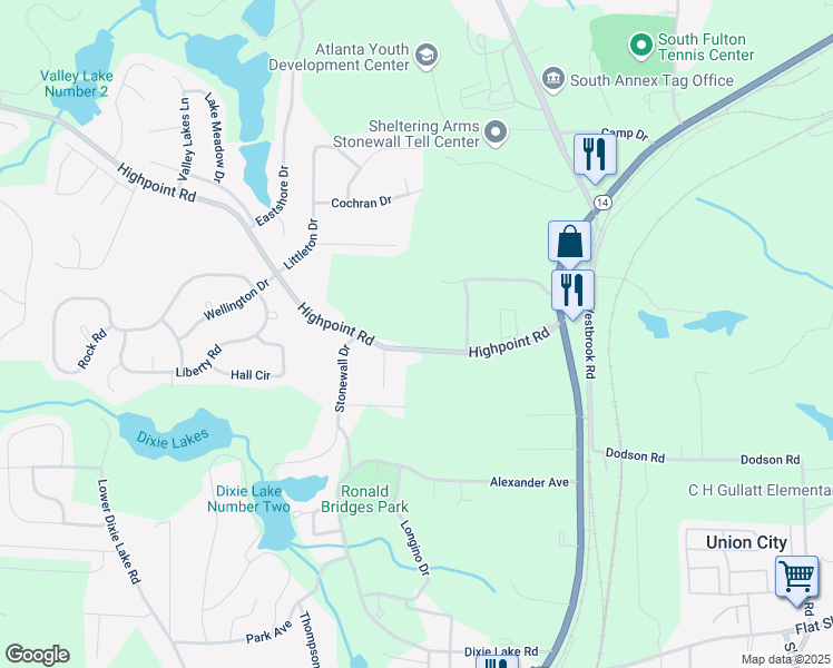 map of restaurants, bars, coffee shops, grocery stores, and more near 5109 Highpoint Road in Union City