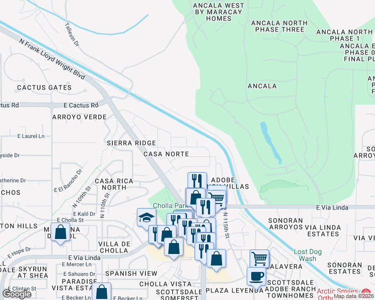map of restaurants, bars, coffee shops, grocery stores, and more near 11280 East Sunnyside Drive in Scottsdale