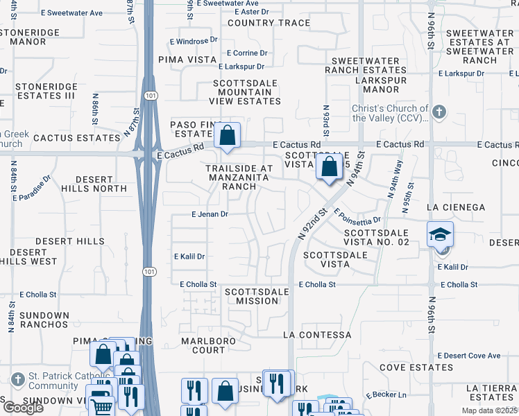 map of restaurants, bars, coffee shops, grocery stores, and more near 11838 North 91st Place in Scottsdale