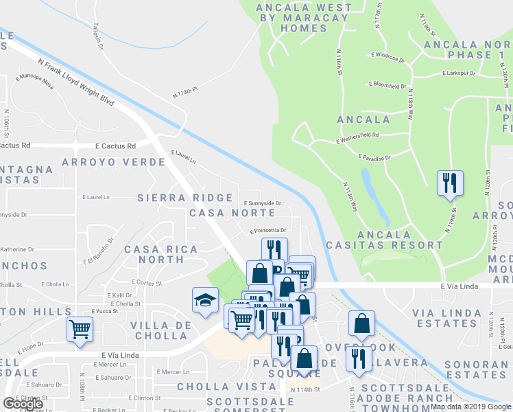 map of restaurants, bars, coffee shops, grocery stores, and more near 11280 East Sunnyside Drive in Scottsdale