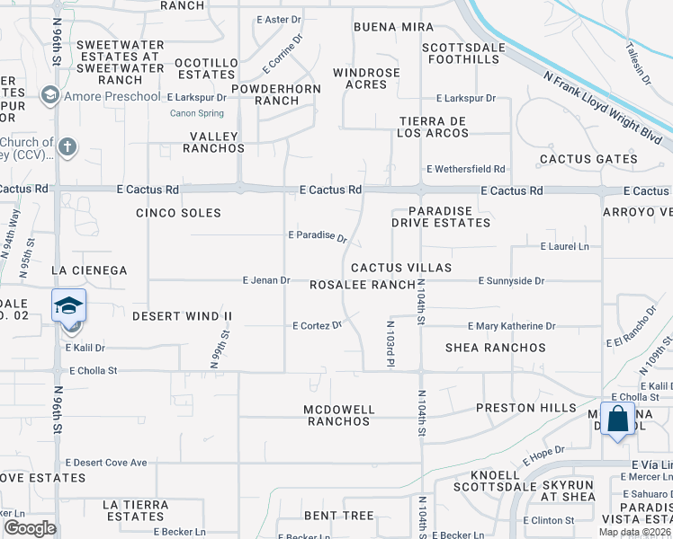 map of restaurants, bars, coffee shops, grocery stores, and more near 10190 E Jenan Dr in Scottsdale