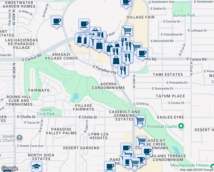 map of restaurants, bars, coffee shops, grocery stores, and more near 11640 North Tatum Boulevard in Phoenix