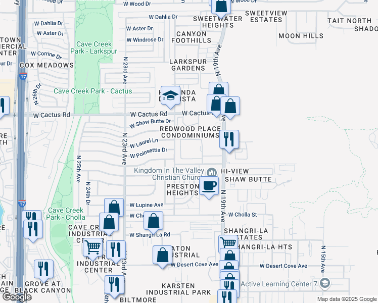 map of restaurants, bars, coffee shops, grocery stores, and more near 2002 Christian Care Retirement Apartment in Phoenix