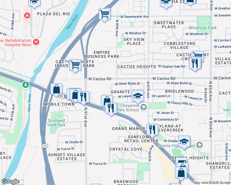 map of restaurants, bars, coffee shops, grocery stores, and more near 8915 West Paradise Drive in Peoria