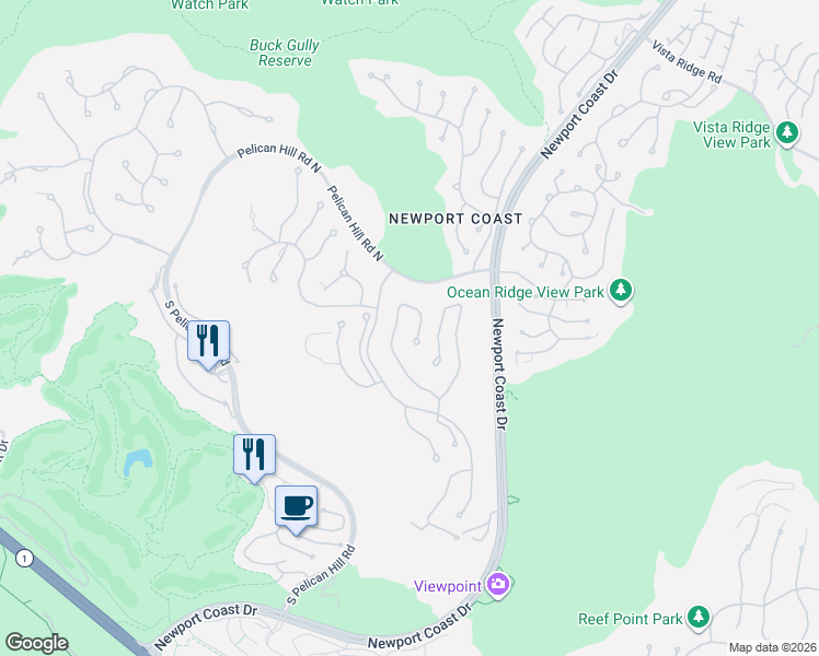 map of restaurants, bars, coffee shops, grocery stores, and more near 16 Skyridge in Newport Beach