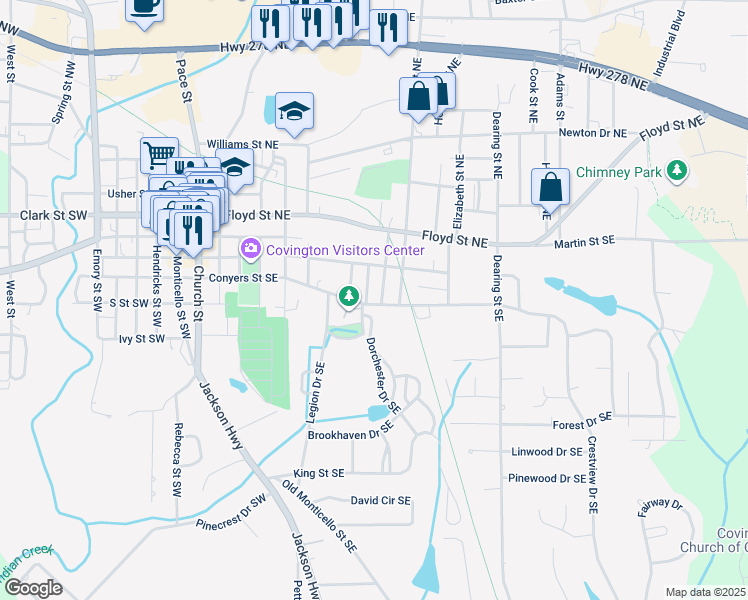 map of restaurants, bars, coffee shops, grocery stores, and more near 3177 Butler Avenue Southeast in Covington