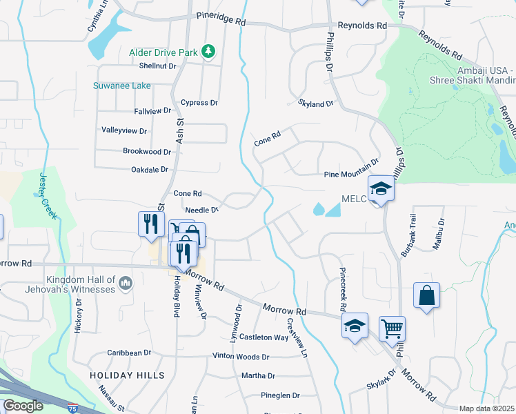 map of restaurants, bars, coffee shops, grocery stores, and more near 921 Cone Road in Forest Park